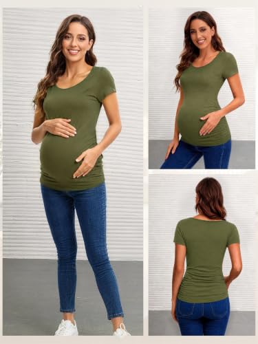Liu & Qu 3 Pack Maternity Shirts for Women Summer Maternity Tops - color: 5.black/Grey/Army Green, size: Small