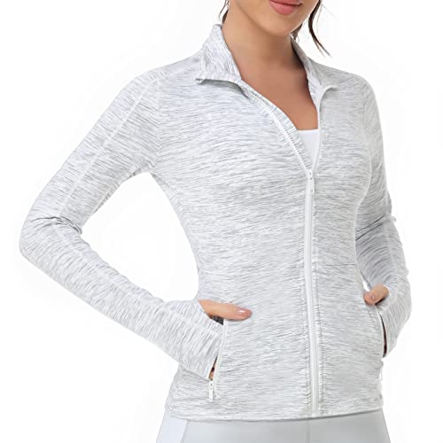 VUTRU Women's Workout Yoga Jacket Full Zip Running Athletic Track Jacket - color: White Space Dye, size: X-Small