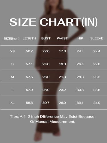 REORIA Women's Long Sleeve Ribbed Bodycon Maxi Dresses - color: Coffee, size: X-Large