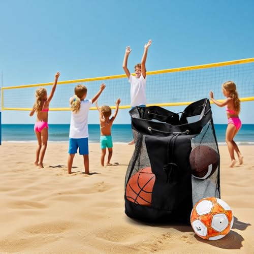 Large Ball Bag, Mesh Sport Bag Adjustable Double Strap