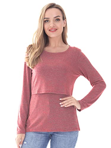 Bearsland Women's 3 Packs Maternity Clothes Long Sleeves Breastfeeding Shirts Nursing Top - color: Black+brick Red+sky Blue(3pcs), size: Medium
