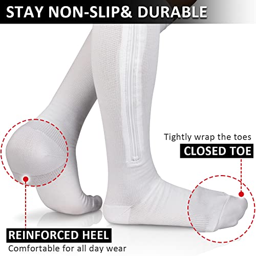 Ailaka Medical 15-20 mmHg Zipper Compression Socks Women Men - color: White, size: Small/Medium (1 Pair)