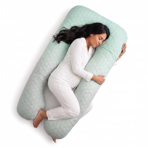 U Shaped Pregnancy Pillow Quilted Honeycomb 55 in Sage Ombre - color: Quilted – Sage Ombre