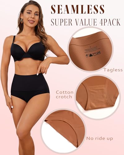 Tummy Control Underwear for Women High Waisted Seamless Panties 4 Pack - color: Black*4, size: Medium