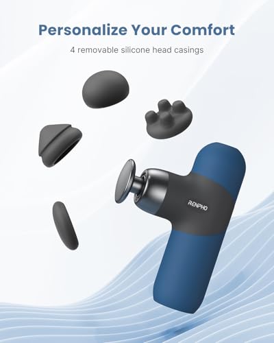 RENPHO Mini Thermal Massage Gun with Heat, Color Silicone Casing, 4 Speeds - color: Navy