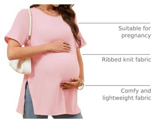 Tankaneo Womens Maternity T Shirts Summer Ribbed Short Sleeve Tunic Tops