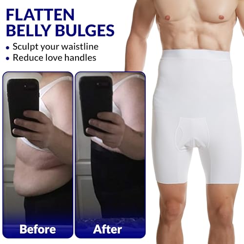 The Natural Posture Men's Tummy Control Compression Shorts - Slimming Boxer Briefs – Lightweight Stomach Shapewear - color: White, size: Large