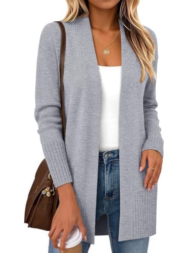 Zeagoo Cardigan Sweaters for Women Open Front Cardigans Long Sleeve Sweater - color: Gray, size: X-Large