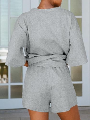 Tankaneo Womens 2 Piece Pajama Sets Oversized Tops Loose Shorts Lounge Sets - color: Grey, size: Medium