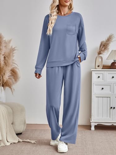 AUTOMET Womens Sweatsuits 2 Piece Lounge Matching Sweat Sets Fall Outfits - color: Blue, size: X-Large