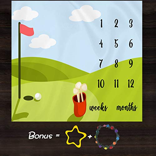 Golf Theme Baby Monthly Milestone Blanket, Soft Flannel, 48x40in - size: 48x40in