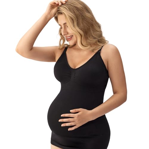 Angelhood Nursing Tank Tops Maternity Cami with Built in Bra - color: 3×black, size: X-Large