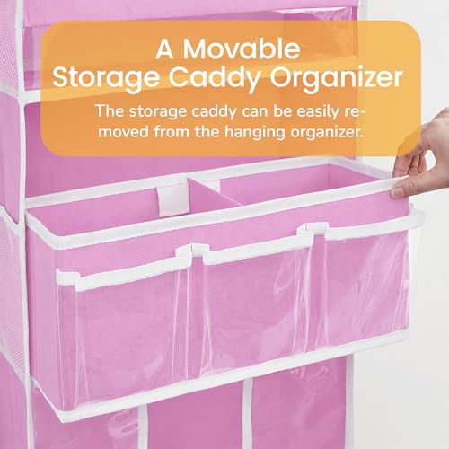 Door Hanging Storage Organizer with 3Bins1 Movable Baby Diaper Caddy,1Large capacity diaper stacking storage Organizer,10Side Pockets,Suitable to Store All Items,Bedroom Nursery Essentials. (Pink) - color: Pink