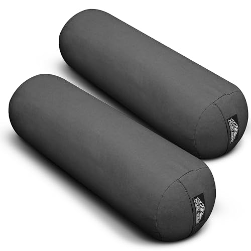 Mount Adams 24"x8" Round Yoga Bolster with Handles - color: Charcoal - 2 Pack