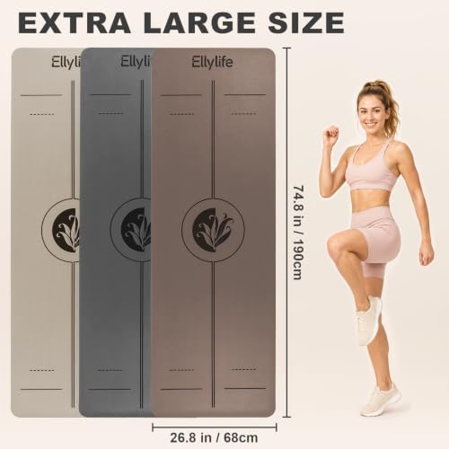 Yoga Mat - Non Slip Natural Rubber Yoga Mat, Alignment Lines, Ultimate Grip - color: Beige Pro