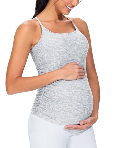 THE GYM PEOPLE Women's Maternity Tank Tops Padded Pregnancy Workout Shirts - color: Light Grey Heather, size: Medium
