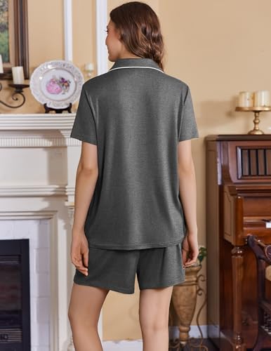 Ekouaer Maternity Sets Postpartum Nursing Pajamas for Women Summer Outfits - color: Dark Grey, size: Small