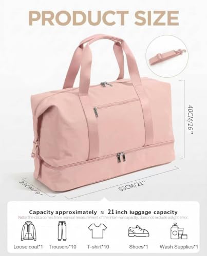 Oeihuivt Weekender Bags for Women, Pink, 21 Inch, 2-Piece Set - color: JC -B -pink