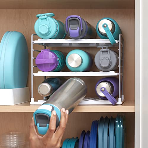 YouCopia UpSpace Water Bottle and Travel Mug Cabinet Organizer, Adjustable Storage Rack for Kitchen Organization, 3-Shelf - size: 9 Bottle Classic