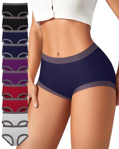 ASIMOON Women's Cotton Underwear Mid Waisted Ladies Panties Soft Breathable Full Coverage Briefs 5 Pack - color: Multicolor, 10pack, size: Large