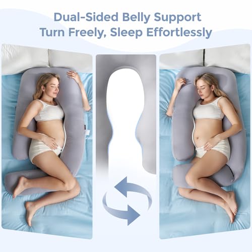 Momcozy Cooling Pregnancy Pillow - Dreamlign U Pro Maternity Pillow - color: Grey -Cooling Fabric