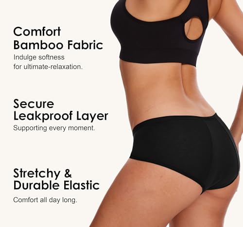 YESWEL Period Underwear For Women Leakproof Hipster Brief Heavy Flow 3 Pack - color: Black, size: X-Large