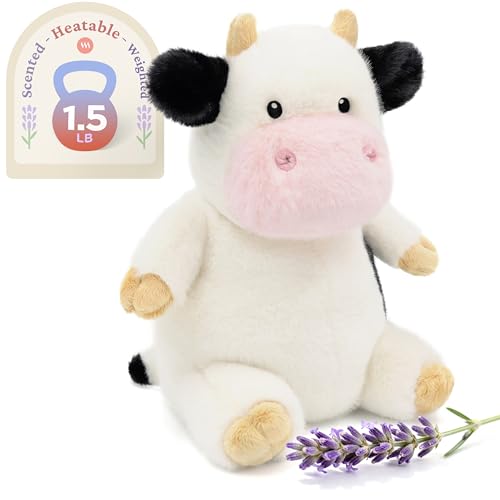 IKASA Microwavable Stuffed Animal Cow Plush, Heating Weighted 1.5 lbs - color: Black White Cow