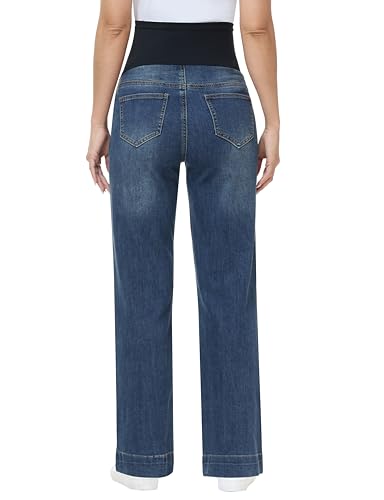 Women's Maternity Jeans Wide Leg Pants - color: Retro Blue, size: X-Large