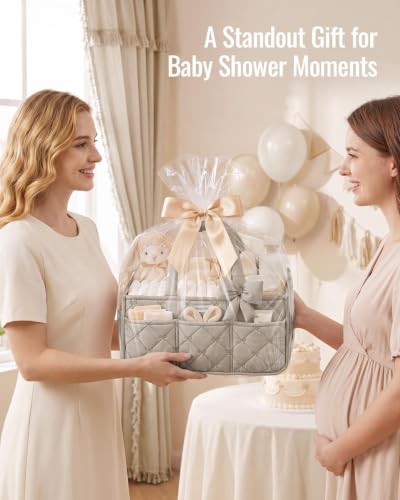Blissful Diary Baby Diaper Caddy Organizer, Nursery Basket, Bow Sand - color: Bow Sand