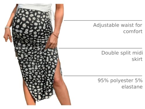 Milumia Women's Maternity Two Piece Set Tank Top and Floral Midi Skirt Sets - color: Black and White, size: Medium