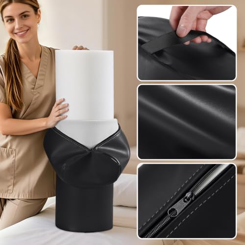 Full Round Bolster Pillow, 26" x 9" PU Leather Massage Table Bolster - color: 9“ Full Round - Black