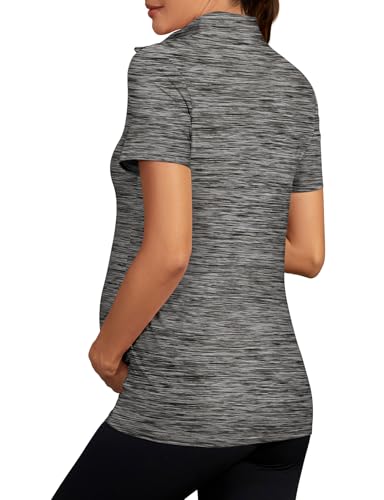 Viracy Womens Maternity Workout Tops 1/4 Zip Up Lightweight Short Sleeve Pregnancy Shirts for Work - color: Dark Grey, size: X-Large