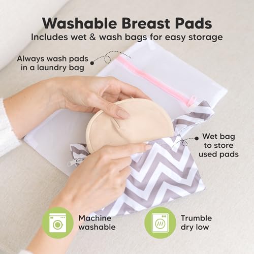 Organic Nursing Pads, 14 Washable Breast Pads,Wash Bag (Bare Beige, M 4.6") - color: Bare Beige, size: 14pk, M 4.6"