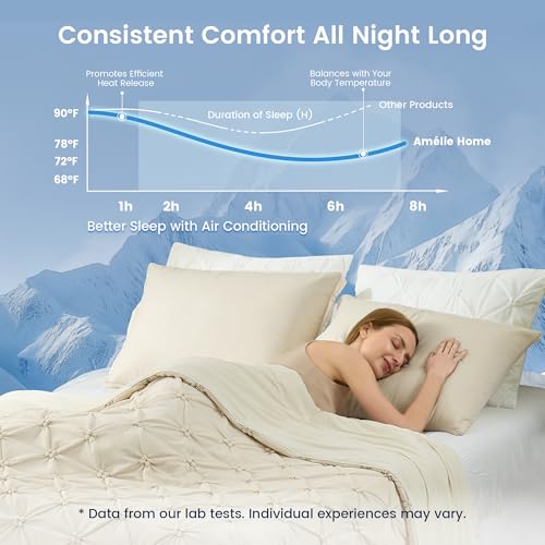 Amélie Home Elegant Pintuck Cooling Comforter Queen Size, Creamy Beige - color: Creamy Beige, size: Full/Queen (90''x90'')