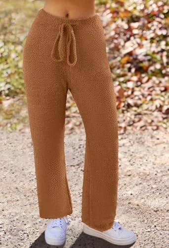 MEROKEETY Women's Fall Fleece 2 Piece Outfits Pajama Lounge Sets - color: Brown, size: Small