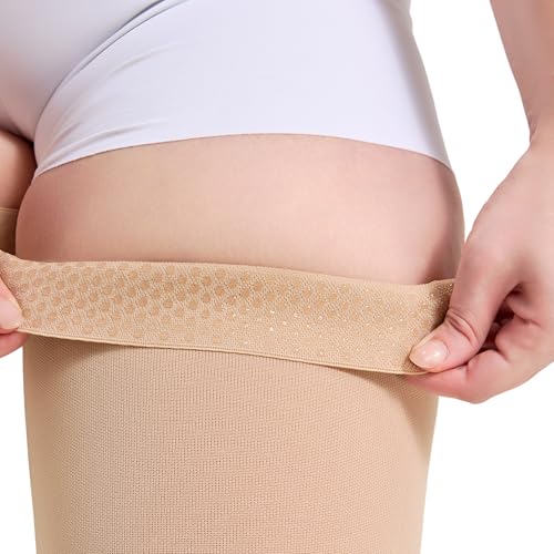 TOFLY Open Toe Thigh High Compression Socks 20-30mmHg for Women and Men - color: 20-30mmhg Open-toe Beige, size: 5X-Large