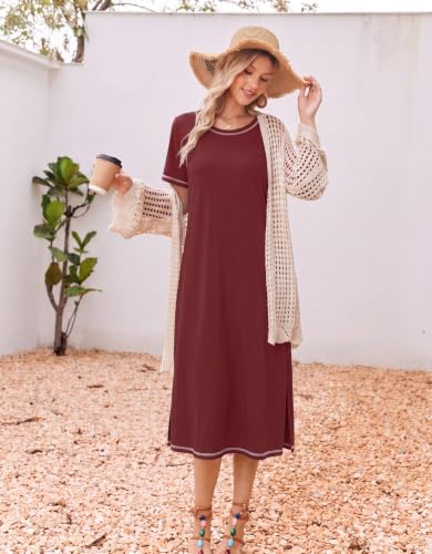 Ekouaer 3 Pack Long Nightgowns for Women Split Hem Sleepshirt - color: Black/Wine Red/Navy Blue, size: 3X-Large