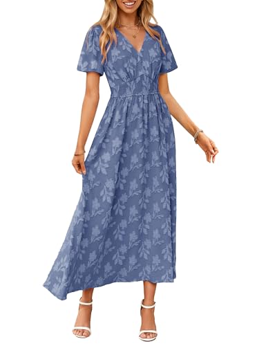 CzzzyL Women's Nursing Floral Dress V Neck Wedding Guest with Pockets - color: Blue, size: Medium