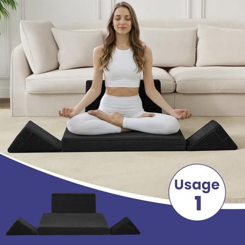Meditation Cushion, Meditation Mat with Knee Support, Beige - color: Black, size: 24X24X2 Inch
