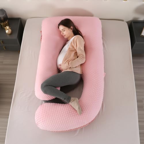 Elover U Shaped Pregnancy Pillow,Full Body Maternity Support - color: Minky Dot Velvet-pink
