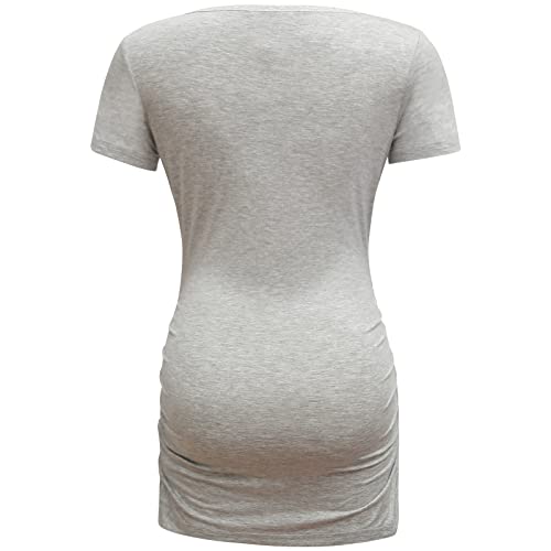 Bearsland Womens Maternity Tshirt 3 Packs Classic Side Ruched Tee Top Mama Pregnancy Clothes - color: Black+lightgray+pink(3pcs), size: Large