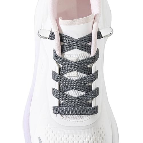 Elastic No Tie Shoe Laces for Kids and Adults Sneakers, Stretch Flat Tieless Shoelaces - color: Dark Grey