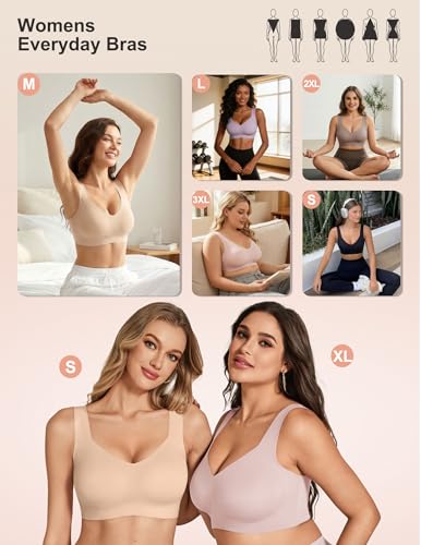 Jelly Bras for Women No Underwire Seamless Pullover Bras Wireless T Shirt Bralettes Wide Straps Sleep Everyday Bra - color: Nude, size: Medium