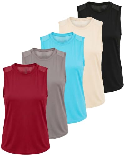 5 Pack Women's Dry Fit Tank Tops Sleeveless Racerback Athletic Workout - color: Set 6, size: X-Small