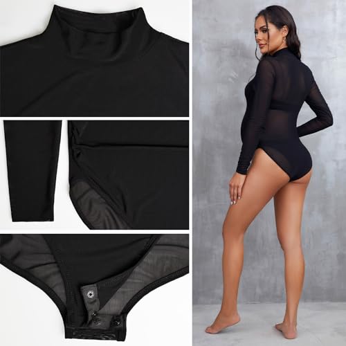 Bhome Mock Neck Maternity Bodysuit for Photoshoot Sheer Mesh Maternity Photography Outfits - size: Medium