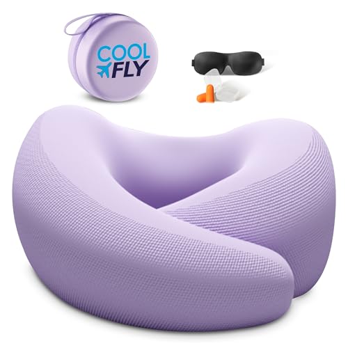 Cool Fly Airplane Travel Pillow Set. Fashion Chic Memory Foam Neck Pillow - color: Purple