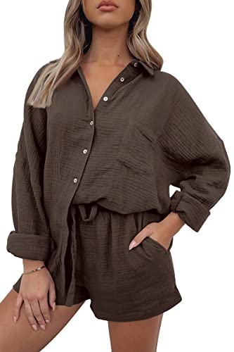 AUTOMET 2 Piece Sets For Women Lounge Wear Matching Two Piece Outfit - color: 01brown, size: X-Small