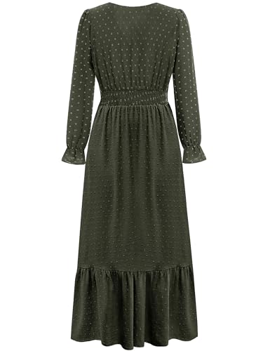 CzzzyL Women Nursing Boho Maxi Dress Swiss Dot Smocked with Pockets - color: S-green, size: Small