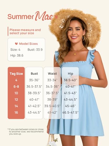 Summer Mae Smocked Maternity Swim Dress Ruffle A-Line with Pockets - color: Baby Blue, size: 14