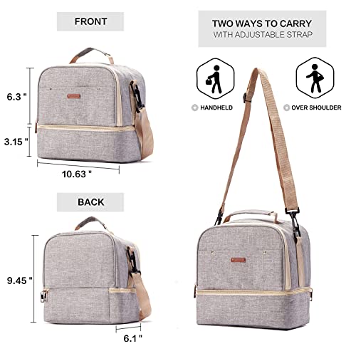 Breast Pump Bag Cooler Compartment Moistureproof Bag Double Layer for Mother Breast Milk Pump Lunch Bag Outdoor Working (Grey) - color: Grey